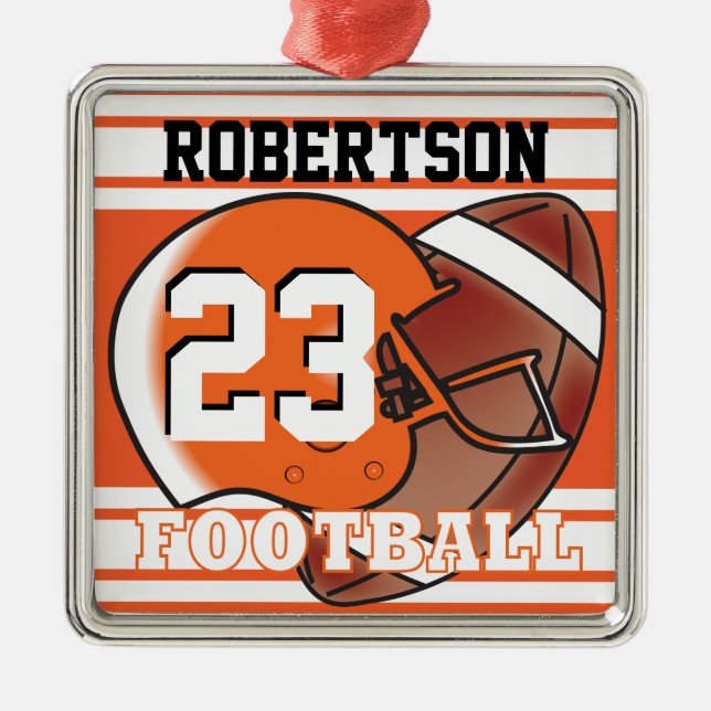 Orange and White Football Metal Tree Decoration (Front)
