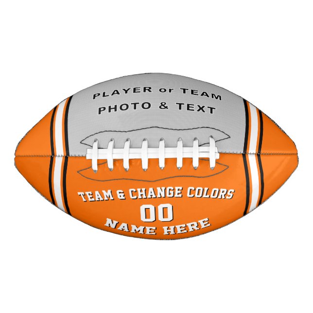 Orange and White Football with Photo, Personalised American Football (Front)