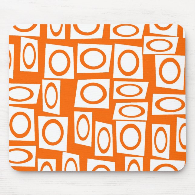 Orange and White Fun Circle Square Pattern Mouse Mat (Front)