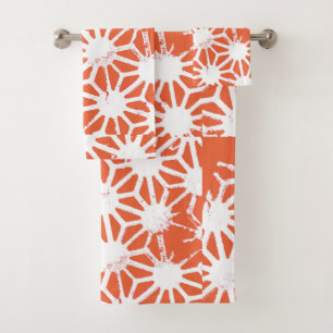Orange and white geometric pattern bath towel set