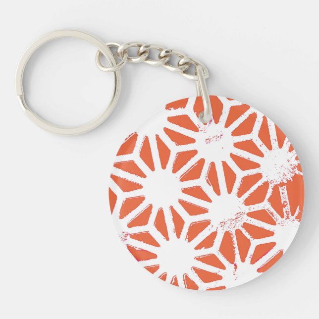 Orange and white geometric pattern key ring (Front)
