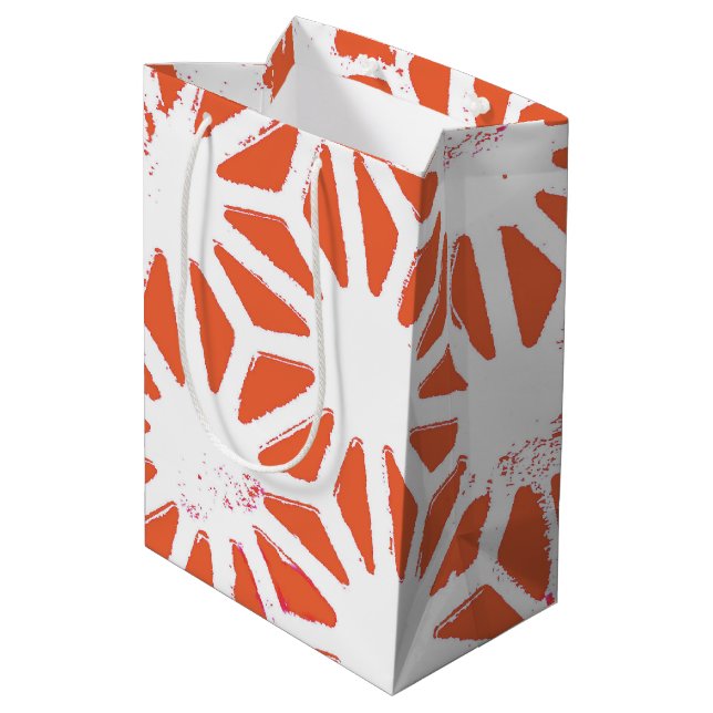 Orange and white geometric pattern medium gift bag (Back Angled)