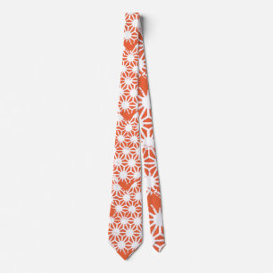 Orange and white geometric pattern tie