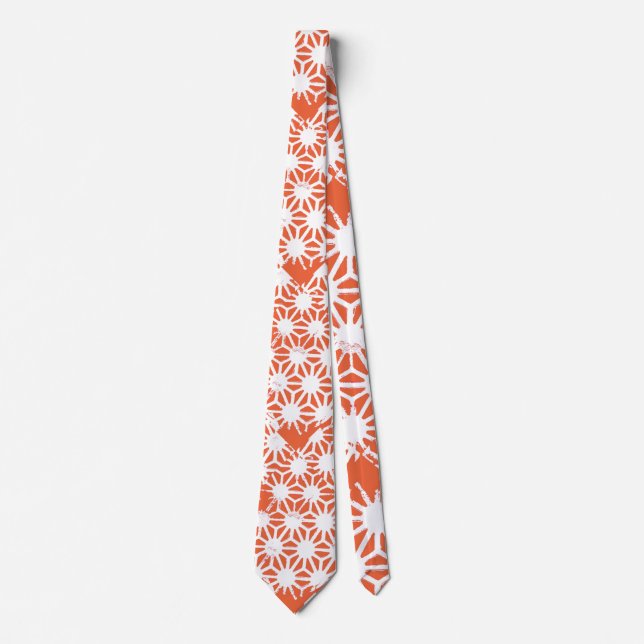 Orange and white geometric pattern tie (Front)