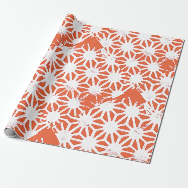 Orange and white geometric pattern wrapping paper (Unrolled)