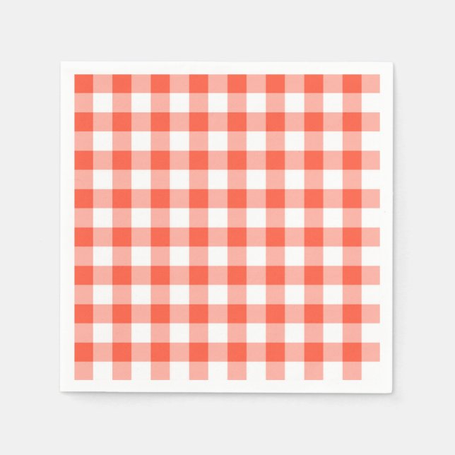 Orange And White Gingham Check Pattern Napkin (Front)