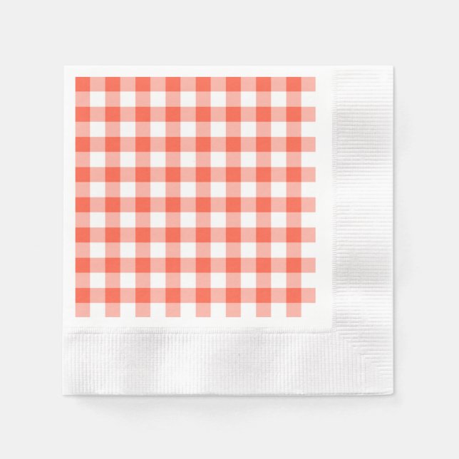 Orange And White Gingham Check Pattern Napkin (Front)