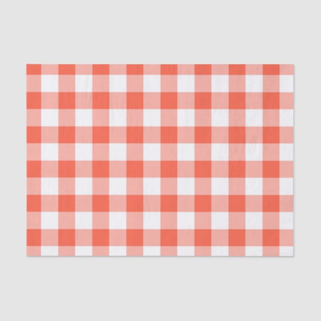 Orange And White Gingham Check Pattern Tissue Paper (Front)