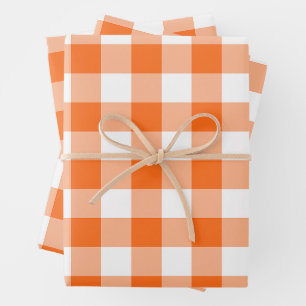 Orange and White Gingham Check Plaid Wrapping Paper Sheet