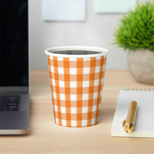 Orange and White Gingham Chequered Halloween  Paper Cups