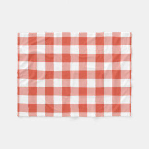 Orange and White Gingham Pattern Fleece Blanket