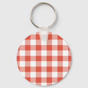 Orange and White Gingham Pattern Key Ring