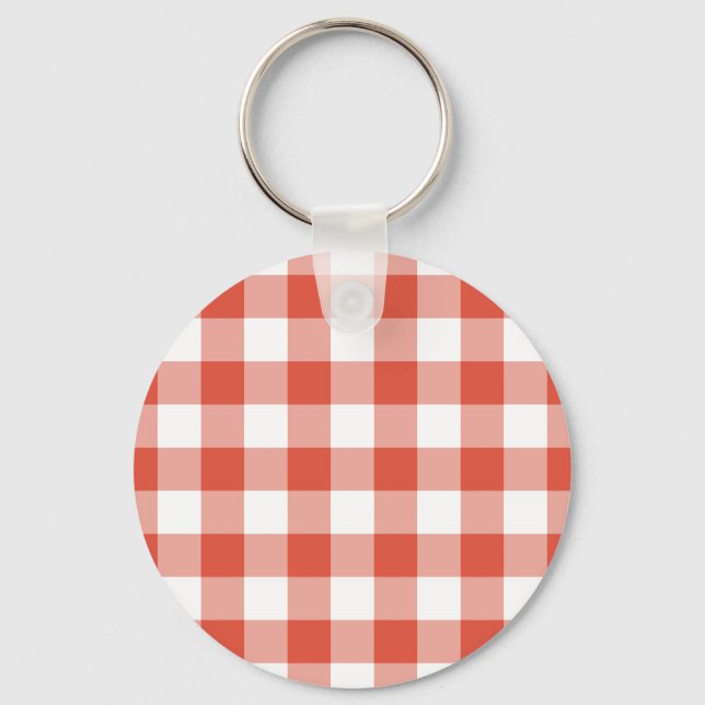 Orange and White Gingham Pattern Key Ring (Front)