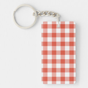 Orange and White Gingham Pattern Key Ring