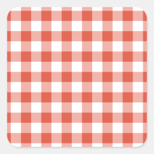 Orange and White Gingham Pattern Square Sticker