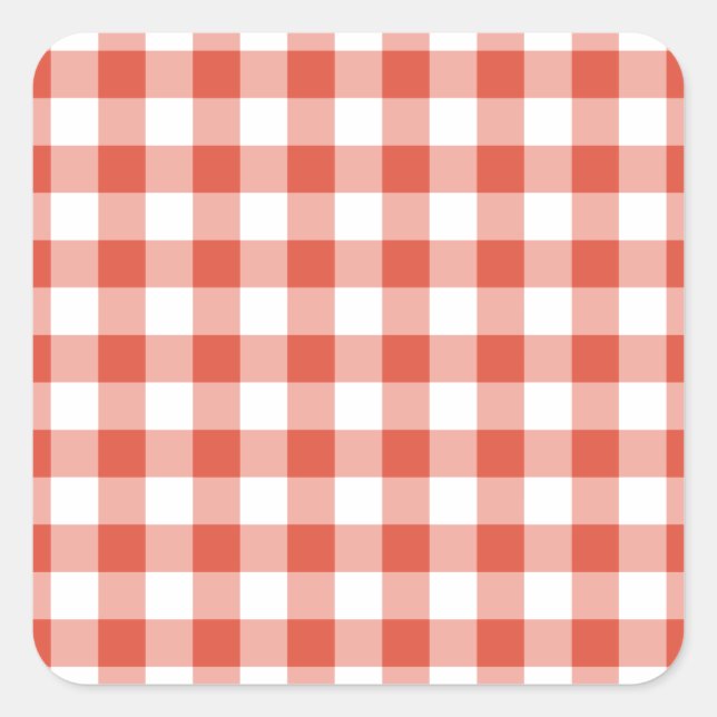 Orange and White Gingham Pattern Square Sticker (Front)