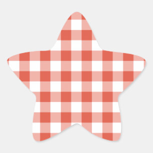 Orange and White Gingham Pattern Star Sticker