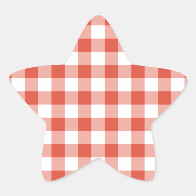 Orange and White Gingham Pattern Star Sticker (Front)
