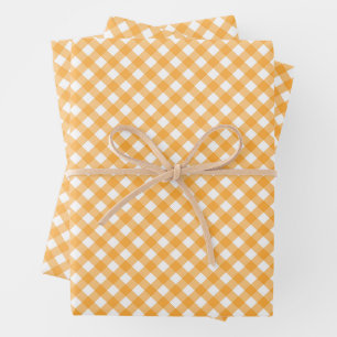 Orange and White Gingham Wrapping Paper Sheet