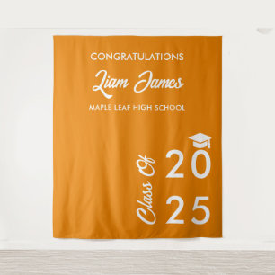 Orange and White Graduation Photo Booth Backdrop Tapestry