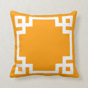 Orange and White Greek Key Border Cushion