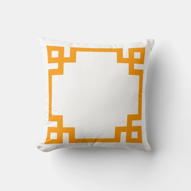 Orange and White Greek Key Border Cushion (Front)