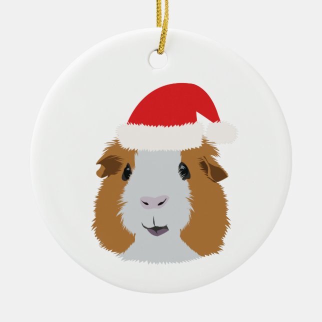 Orange and White Guinea Pig Ceramic Tree Decoration (Front)