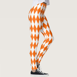 Orange and White Harlequin Diamonds Check Design  Leggings