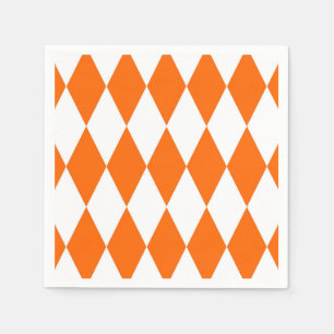 Orange and White Harlequin Diamonds Check Design  Napkin