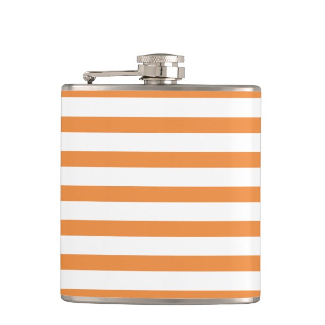 Orange and White Horizontal Stripe Hip Flask (Front)
