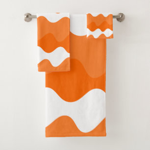 Orange and white horizontal waves pattern design  bath towel set