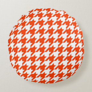 Orange and White Houndstooth Check Round Cushion