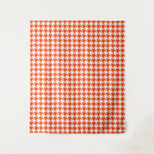 Orange and White Houndstooth Check Tapestry