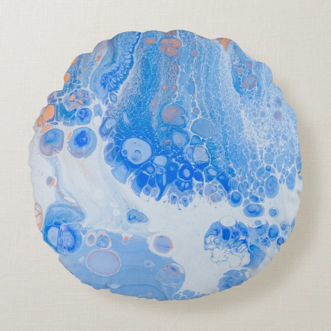 Orange and white jellyfish in water round cushion (Front)