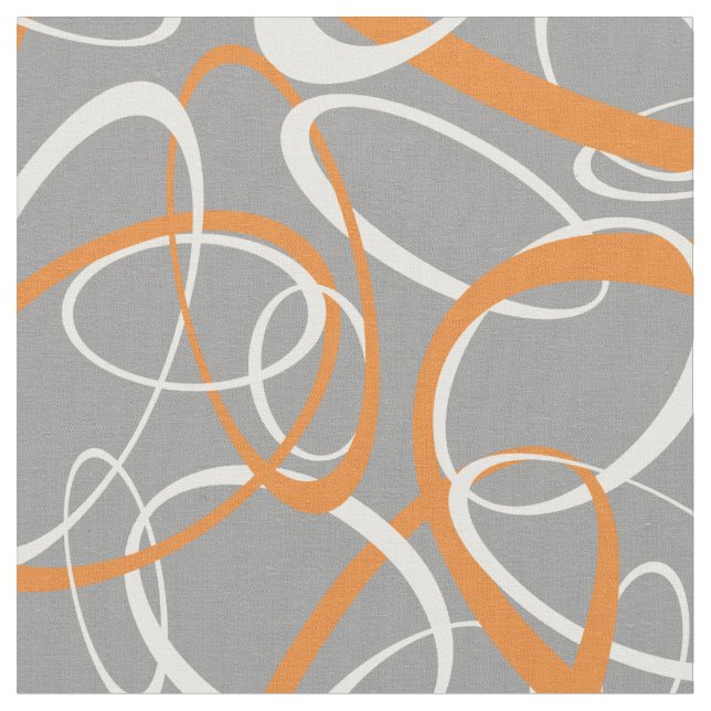 orange and white loops on grey geometric pattern fabric (Close Up)