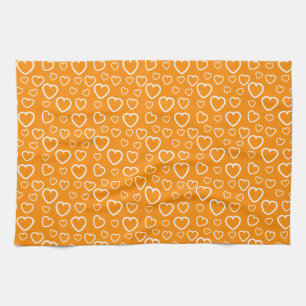 Orange and White Love Hearts Pattern Tea Towel
