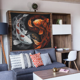 Orange And White Lucky Koi Fish Japan Art Tapestry