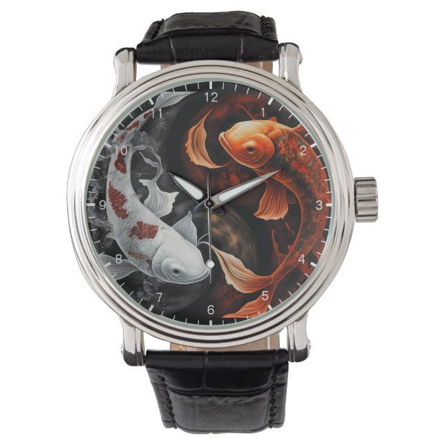 Orange And White Lucky Koi Fish Japan Art Watch (Front)