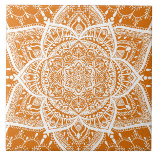 Orange and White Mandala - Loergann in Pumpkin Tile