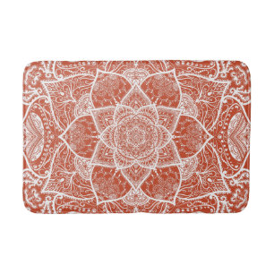 Orange and White Mandala - Loergann in Terracotta Bath Mat