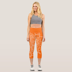 Orange and White Mandala Yoga Capri  Leggings