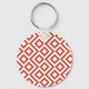 Orange and White Meander Key Ring
