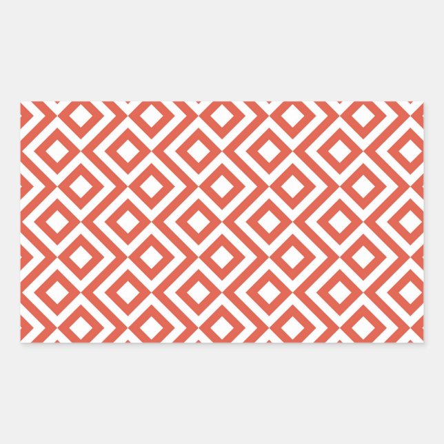 Orange and White Meander Rectangular Sticker (Front)