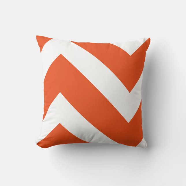 Orange and White Modern Chevron Geometric Cushion (Front)
