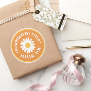 Orange and White Modern Label Circle Sticker