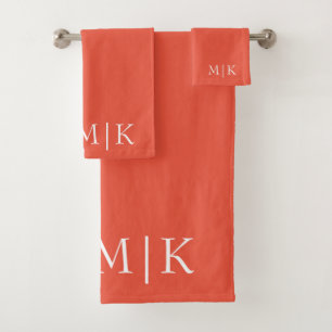 Orange and White Modern Monogram Bath Towel Set