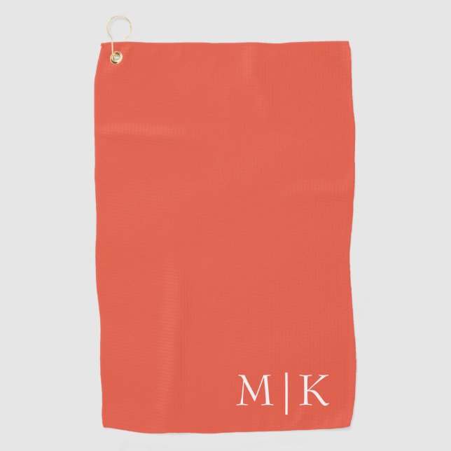 Orange and White | Modern Monogram Golf Towel (Front)