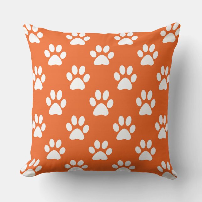 Orange and white paw prints cushion (Front)