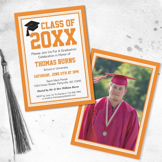 Orange and White Photo Graduation Party Invitation (Creator Uploaded)