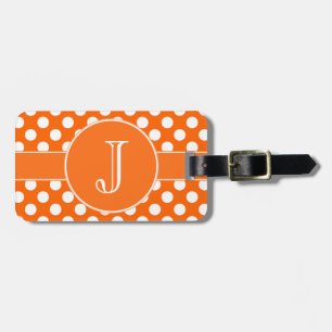 Orange and White Polka-Dot Monogrammed Luggage Tag